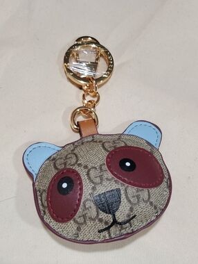 Playful Panda Bag Charm Keychain - Brown/Tan with Blue Accents